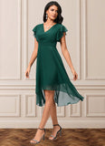 Beatrice A-line V-Neck Asymmetrical Chiffon Cocktail Dress With Ruffle STIP0022459