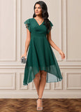 Beatrice A-line V-Neck Asymmetrical Chiffon Cocktail Dress With Ruffle STIP0022459