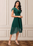 Beatrice A-line V-Neck Asymmetrical Chiffon Cocktail Dress With Ruffle STIP0022459