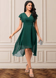 Beatrice A-line V-Neck Asymmetrical Chiffon Cocktail Dress With Ruffle STIP0022459