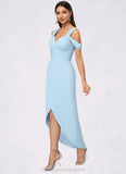 Crystal Sheath/Column Cold Shoulder Asymmetrical Chiffon Cocktail Dress With Ruffle STIP0022462