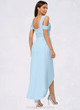 Crystal Sheath/Column Cold Shoulder Asymmetrical Chiffon Cocktail Dress With Ruffle STIP0022462