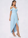 Crystal Sheath/Column Cold Shoulder Asymmetrical Chiffon Cocktail Dress With Ruffle STIP0022462