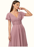 Skylar A-line V-Neck Ankle-Length Chiffon Cocktail Dress With Ruffle STIP0022486