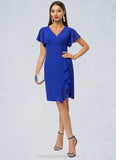 Melanie Sheath/Column V-Neck Knee-Length Chiffon Cocktail Dress With Cascading Ruffles STIP0022487