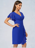 Melanie Sheath/Column V-Neck Knee-Length Chiffon Cocktail Dress With Cascading Ruffles STIP0022487