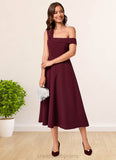 Meadow A-line One Shoulder Tea-Length Stretch Crepe Cocktail Dress With Ruffle STIP0022501