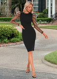 Sophronia Jacquard Scoop Elegant Sheath/Column Polyester Mini Dresses STIP0022516