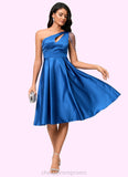 Shaylee A-line One Shoulder Knee-Length Satin Cocktail Dress With Beading Pleated STIP0022531