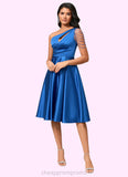 Shaylee A-line One Shoulder Knee-Length Satin Cocktail Dress With Beading Pleated STIP0022531