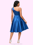 Shaylee A-line One Shoulder Knee-Length Satin Cocktail Dress With Beading Pleated STIP0022531