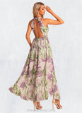 Alyssa A-line Halter Floor-Length Chiffon Bridesmaid Dress With Floral Print STIP0022565