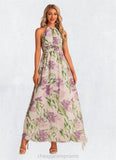 Alyssa A-line Halter Floor-Length Chiffon Bridesmaid Dress With Floral Print STIP0022565