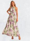 Alyssa A-line Halter Floor-Length Chiffon Bridesmaid Dress With Floral Print STIP0022565