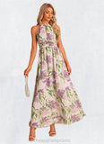 Alyssa A-line Halter Floor-Length Chiffon Bridesmaid Dress With Floral Print STIP0022565