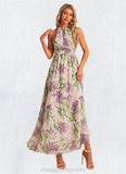 Alyssa A-line Halter Floor-Length Chiffon Bridesmaid Dress With Floral Print STIP0022565