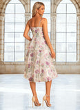 Melanie A-line V-Neck Tea-Length Chiffon Bridesmaid Dress With Cascading Ruffles Floral Print STIP0022567