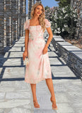 Bethany A-line Square Tea-Length Chiffon Bridesmaid Dress With Floral Print STIP0022570