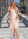 Bethany A-line Square Tea-Length Chiffon Bridesmaid Dress With Floral Print STIP0022570