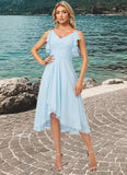 Sadie A-line V-Neck Floor-Length Chiffon Bridesmaid Dress With Ruffle STIP0022573