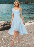 Sadie A-line V-Neck Floor-Length Chiffon Bridesmaid Dress With Ruffle STIP0022573