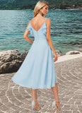 Sadie A-line V-Neck Floor-Length Chiffon Bridesmaid Dress With Ruffle STIP0022573