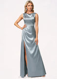 Livia A-line Cowl Scoop Floor-Length Stretch Satin Bridesmaid Dress STIP0022574