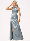 Livia A-line Cowl Scoop Floor-Length Stretch Satin Bridesmaid Dress STIP0022574