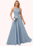 Ashleigh A-line Halter Floor-Length Chiffon Bridesmaid Dress STIP0022575