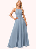 Ashleigh A-line Halter Floor-Length Chiffon Bridesmaid Dress STIP0022575