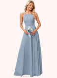 Ashleigh A-line Halter Floor-Length Chiffon Bridesmaid Dress STIP0022575