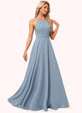 Ashleigh A-line Halter Floor-Length Chiffon Bridesmaid Dress STIP0022575