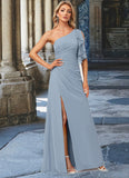 Carolyn A-line One Shoulder Floor-Length Chiffon Bridesmaid Dress With Ruffle STIP0022576