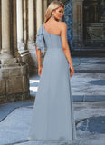 Carolyn A-line One Shoulder Floor-Length Chiffon Bridesmaid Dress With Ruffle STIP0022576