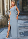 Carolyn A-line One Shoulder Floor-Length Chiffon Bridesmaid Dress With Ruffle STIP0022576