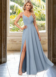 Jasmin A-line V-Neck Floor-Length Chiffon Bridesmaid Dress STIP0022577