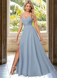 Jasmin A-line V-Neck Floor-Length Chiffon Bridesmaid Dress STIP0022577