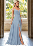 Jasmin A-line V-Neck Floor-Length Chiffon Bridesmaid Dress STIP0022577