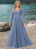 Hilary A-line V-Neck Floor-Length Chiffon Bridesmaid Dress STIP0022579