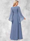 Sanai A-line V-Neck Floor-Length Chiffon Bridesmaid Dress STIP0022580