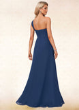 Macy A-line One Shoulder Floor-Length Chiffon Bridesmaid Dress With Ruffle STIP0022581