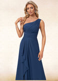 Macy A-line One Shoulder Floor-Length Chiffon Bridesmaid Dress With Ruffle STIP0022581