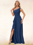 Macy A-line One Shoulder Floor-Length Chiffon Bridesmaid Dress With Ruffle STIP0022581