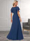 Bridget A-line V-Neck Floor-Length Chiffon Bridesmaid Dress With Ruffle STIP0022582