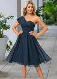 Abbigail A-line One Shoulder Knee-Length Chiffon Bridesmaid Dress With Ruffle STIP0022583