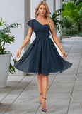 Abbigail A-line One Shoulder Knee-Length Chiffon Bridesmaid Dress With Ruffle STIP0022583