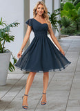 Abbigail A-line One Shoulder Knee-Length Chiffon Bridesmaid Dress With Ruffle STIP0022583