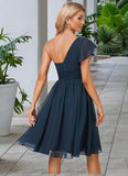 Abbigail A-line One Shoulder Knee-Length Chiffon Bridesmaid Dress With Ruffle STIP0022583