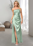 Ryleigh A-line One Shoulder Asymmetrical Stretch Satin Bridesmaid Dress STIP0022585