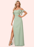 Jocelynn A-line Cold Shoulder Floor-Length Chiffon Bridesmaid Dress With Ruffle STIP0022586